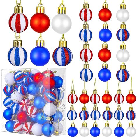 Ornement De Noel - Boule Decorative Pour Arbre - Theme Patriote Etats-Unis - Rouge Blanc Bleu - 54 Pieces (1/5)