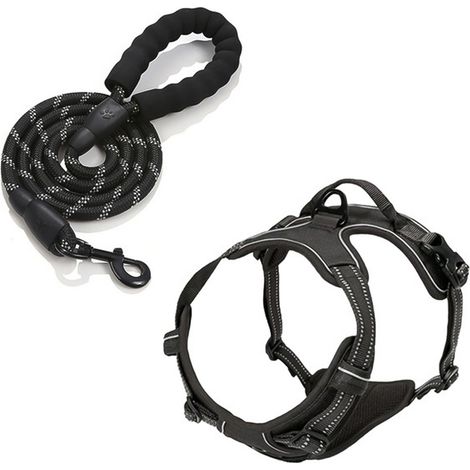 Ensemble harnais et laisse pour chien, noir, taille L (1/5)