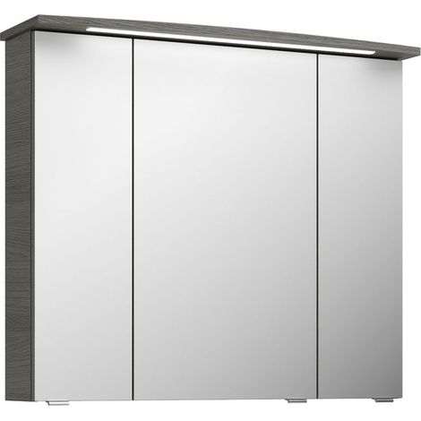 Badezimmer Spiegelschrank FES-4010-66 im Dekor Graphit Struktur quer Nb., inkl. Kranz-Beleuchtung - B/H/T: 82/72/27cm (1/5)