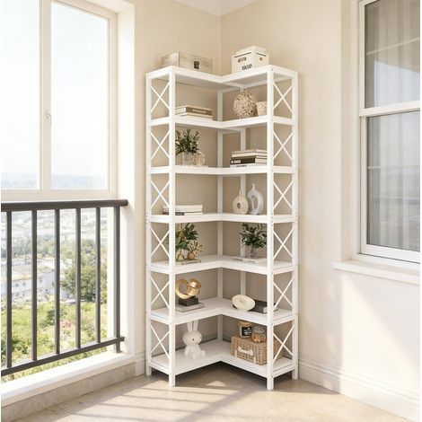 Mueble esquinero de almacenaje 7 niveles metal madera OKMYHOME (1/5)