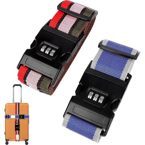 Ensemble de 2 sangles à bagages réglables avec fermoir de sécurité pour sécuriser vos bagages pendant vos voyages.-AquaForge (1/4)