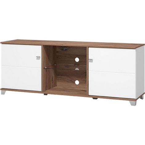 Mueble para TV Cedegolo, 4 estantes, 2 puertas, estante de vidrio, 157x40x59.5h cm blanco