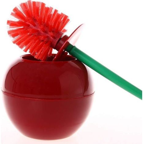 Brosse WC en Plastique avec Support Cerise, Poils de Nettoyage en Profondeur pour Salle de Bain (1/4)