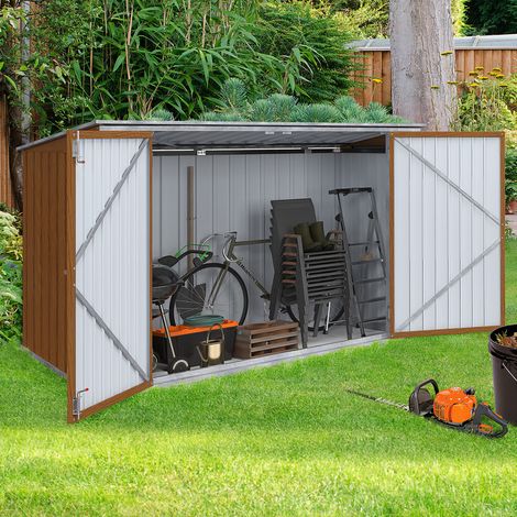 Idmarket – Abri de jardin métal effet bois verrouillable – Multi-rangement pour vélos, outils, poubelles – Acier galvanisé résistant aux intempéries (1/5)