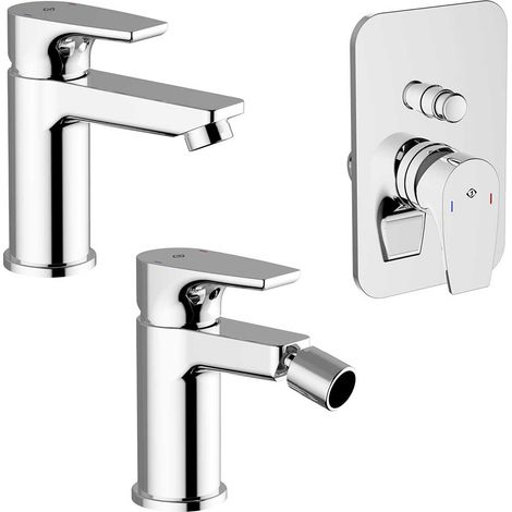 Set miscelatore lavabo bidet e doccia ad incasso con deviatore cromo lucido con piletta - Zyra (1/5)
