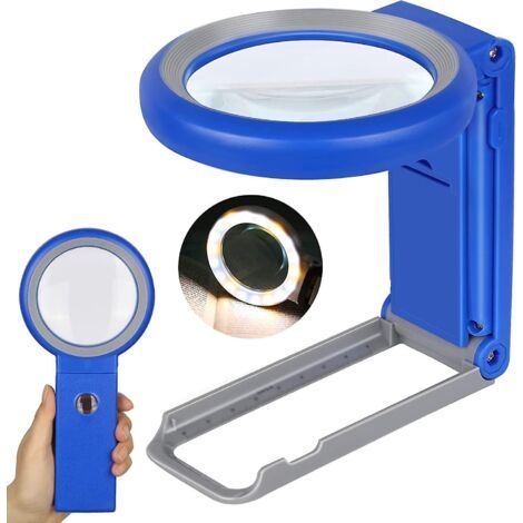 18x LED Illuminated Foldable Handheld Magnifier for Macular Degeneration, Reading for Seniors, 30x 10x Magnifying Glass with Light