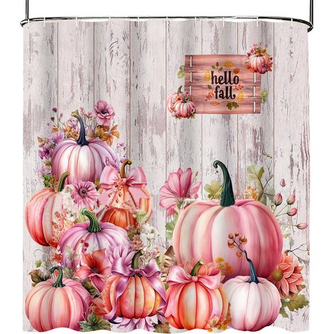 1 rideau de douche imperméable, motif citrouilles d'automne aquarelle, branches dorées et feuilles mortes, 183 cm x 183 cm, pour salle de bain (1/5)