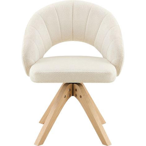 Set di 2 sedie da pranzo girevoli in tessuto bianco con gambe in legno MODENUIT (1/5)