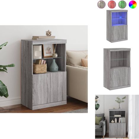 Buffet avec lumières LED sonoma gris 60,5x37x100 cm - Buffet Design Moderne - Meuble Rangement - Luminaire Led Rgb - Décoration Intérieur - Mobilier Salon (1/5)