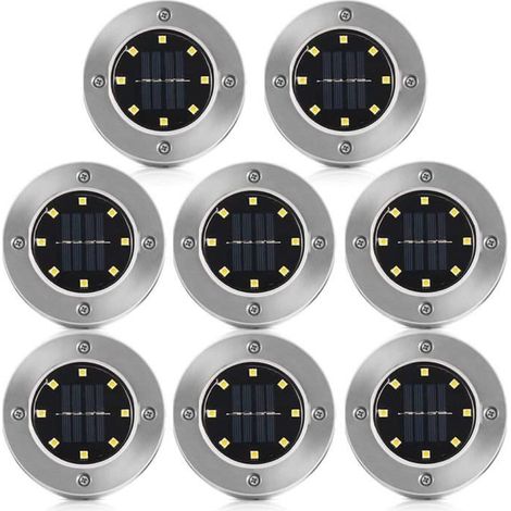 Lumière Solaire Extérieure, Set von 8 solarbetriebenen Gartenleuchten mit 8 einbettbaren LEDs, wasserdicht IP65, für Rasenflächen.