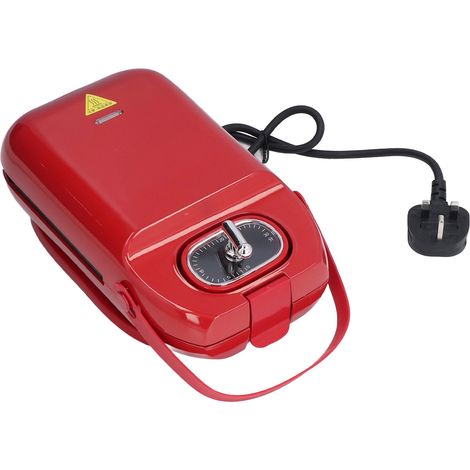 Machine à petit-déjeuner multifonctionnelle avec minuterie, nettoyage facile, gaufrier et sandwichs. 50 Hz, 650 W, 220 V, prise britannique (rouge). (1/5)