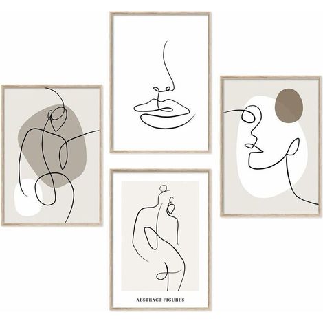 Affiche Decoration Murale, Ensemble d'images de Abstraites Ligne, Modernes Tableaux, Posters et Arts Décoratifs pour la Maison, Salon, Chambre - Sans cadre (4xA4) (1/5)
