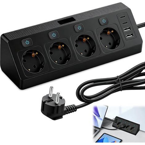Prise d'angle avec 2 USB et 2 USB C : multiprise 4 prises avec interrupteur, parasurtenseur 8 en 1 avec câble de 2 m, prise de cuisine, prise de bureau, multiprise murale (1/5)