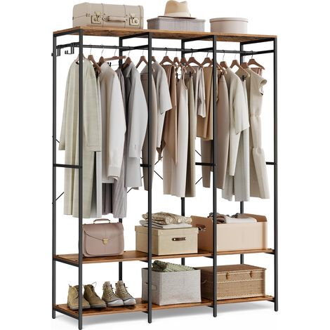 Armoire Vêtements Portable, Penderie Métal Pliable, Étagères de Rangement avec Tringle, Crochet Amovible, 40 x 141 x 180 cm, Marron Rustique RGR005B01 (1/5)
