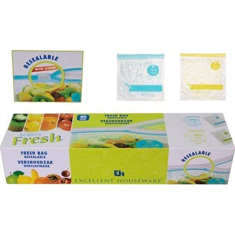EXCELLENT bolsas cierre zip 1,2 l y 2,5 l caja 40 , Set 40 bolsas cierre tipo Zip Bolsas resellablesFabricadas en polietileno de alta calidadIncluye 20 bolsas de 1,2 li