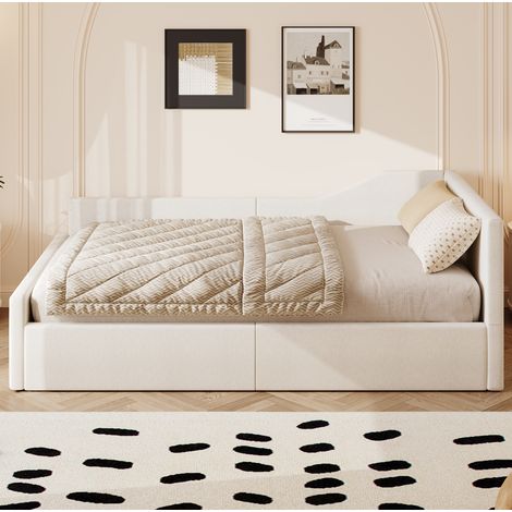 Lit coffre 140x200 beige avec rangement, lin HAVRYA (1/5)