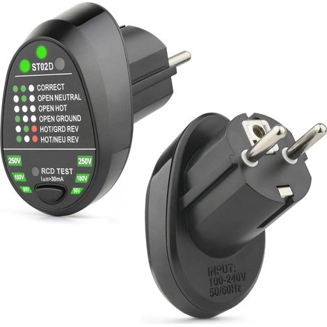 Testeur Prise Electrique RCD/GFCI, 6 Types de Diagnostic d'Erreur, Détecteur Automatique Polarité de Circuit Neutre, Phase et Terre, 90-250V/50-60Hz (1/5)