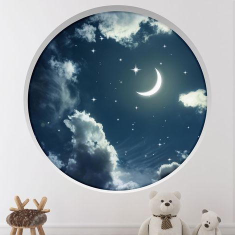Stickers Trompe l'oeil Arche ronde - Lune ciel étoilé - Diamètre 30 cm (1/4)