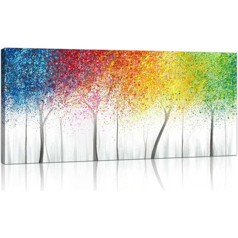 Stampa su tela incorniciata raffigurante alberi in fiore, ideale per il soggiorno o la camera da letto, 120x50 cm.