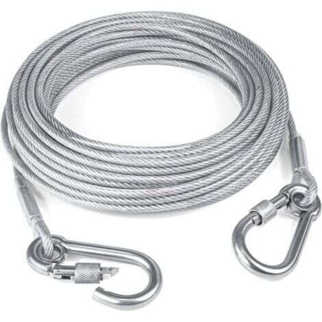 15m reflective dog leash, made of metal wire with double stainless steel buckle, lightweight and durable, ideal for outdoor use, yard and camping.