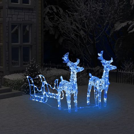 Déco de Noël Rennes LED - Décoration de Noël Rennes et traîneau 160 LED 130 cm Acrylique -WYW96719 (1/5)