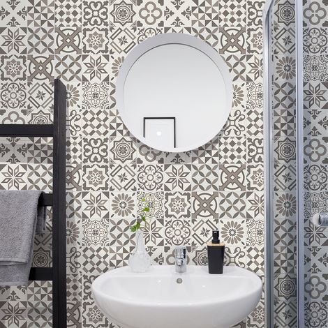 Sticker Mural Carrelage adhésif Cuisine Salle de Bain - 30 STICKERS CARREAUX DE CIMENT AZULEJOS ANENTO - 30stickers10x10cm (1/4)