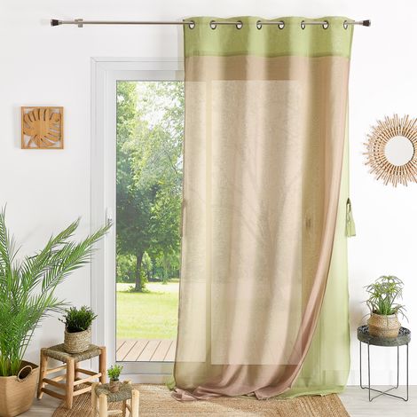 Voilage double avec parement contrasté Vert clair 140x260 cm
