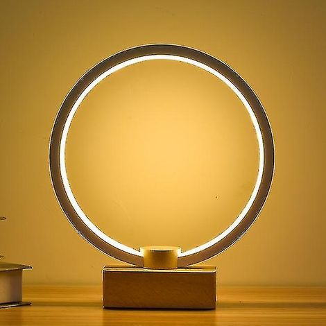 Lampe de table veilleuse LED intelligente en bois avec base en bois et port USB (02) (1/5)