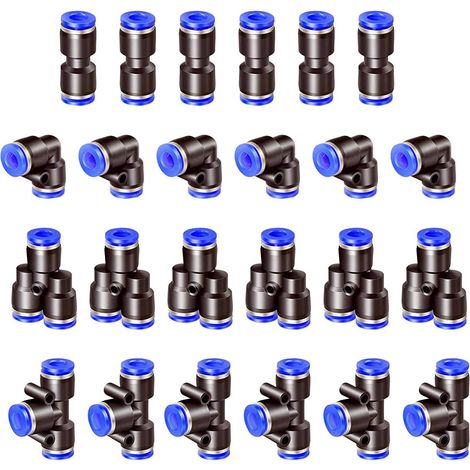 24 Connecteur Pneumatique, Raccord Rapide 10mm, Droit Coudé T Y, Pour Tuyau Air Comprimé (1/5)