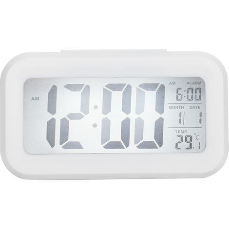 LCD Electronic Clock Large Screen Mute Smart Time Temperature Display Alarm Clock GHY‑501White (1/4)
