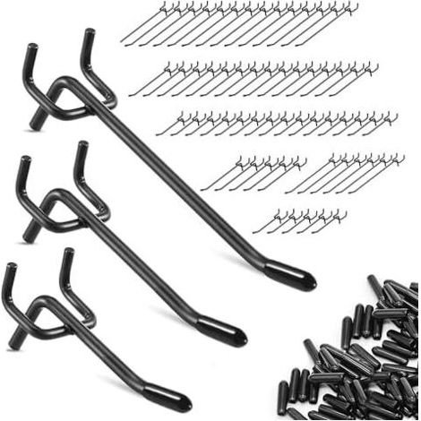 60 Crochets Panneau Perforé 15cm/10cm/5cm - Idéal pour Organiser Outils sur Mural et Porte Mural, Solution Robuste Atelier Magasin, Espacement des Trous 2.5 cm