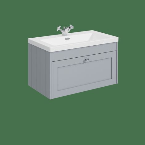 Balterley Butterton 800mm Wall Hung 1 Drawer Unit & Minimalist Basin 1 Tap Hole - Satin Grey (1/4)