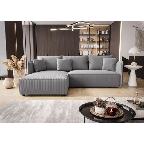 Ecksofa Schlafsofa EVORA Stoff Poso Blaugrau Ottomane Links (1/3)