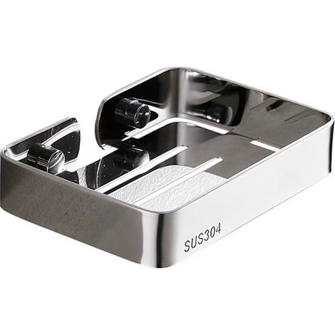 Porte savon mural lot de 1 en acier inoxydable argenté avec canal de drainage 13,5 x 9,5 x 2,5 cm accessoire de salle de bains (1/4)