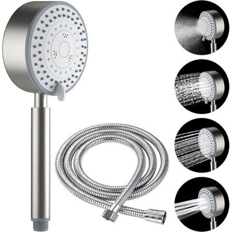 Pommeau de Douche, Acier Inoxydable Anti Calcaire Economiseur D'eau Haute Pression Douchette, Tuyau 2M, Flexible de douche Instal (1/5)