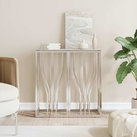 vidaXL Table console argenté 70x30x70 cm acier inoxydable et verre (1/5)