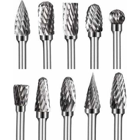 Double-Cut Tungsten Carbide Shank Router Bits, 10-Piece 1/8" Rotary Router Bit Set with 6mm Grinding Head (1/5)
