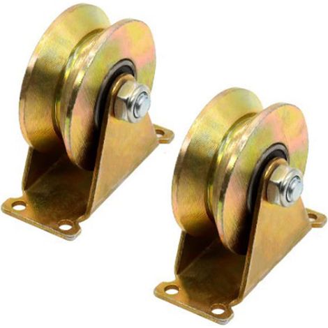Lot de 2 roulettes pour portail coulissant à gorge en V 50 mm, en acier, haute résistance pour portes coulissantes. (1/5)
