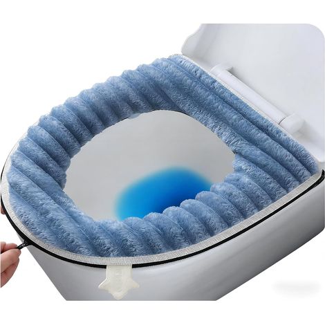Housse de siège de toilette lavable avec adhésif, coussin rembourré universel pour toilettes rondes - Bleu doux et confortable pour la maison, l'hôtel, les personnes âgées et les hôpitaux (1/5)