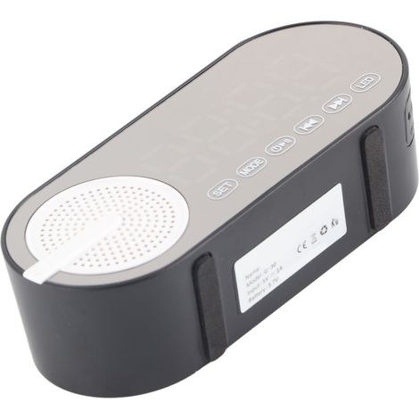 Enceinte Bluetooth avec réveil numérique, petite radio FM portable avec basses puissantes, réveil miroir, noire. (1/5)