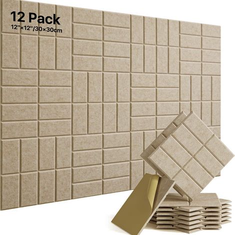Lot de 12 panneaux insonorisants autocollants, 30 x 30 cm, panneaux muraux insonorisants en polyester haute densité, isolation thermique et ignifuge (1/5)