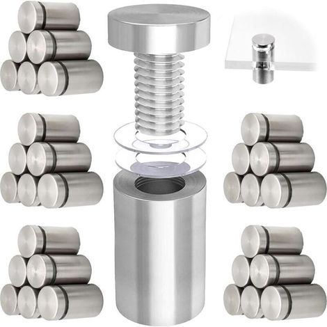 Visserie en acier inoxydable 12 × 20 mm – 10 pièces – entretoises pour vitrages publicitaires (1/4)