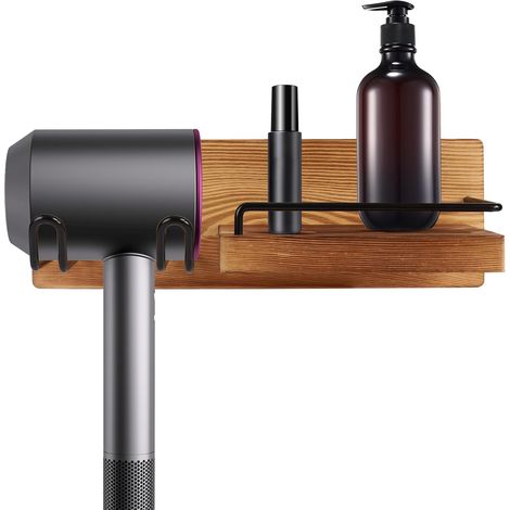 Support Mural en Bois Porte-sèche-cheveux Salle de Bain Porte Armoire Rangement Outils Coiffure Maquillage Organisateur Accessoires