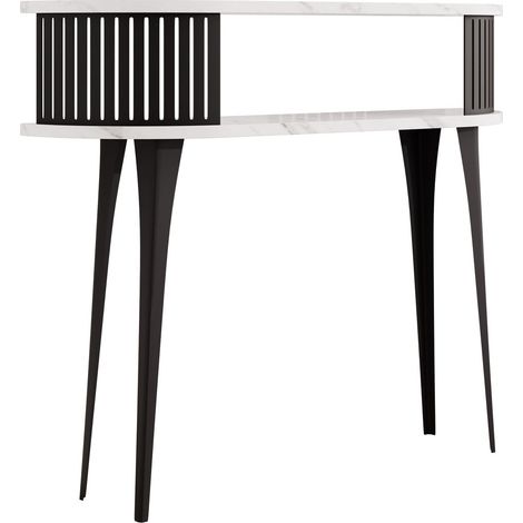 Console Vitum, Noir + Marbre blanc, 89x100x25cm