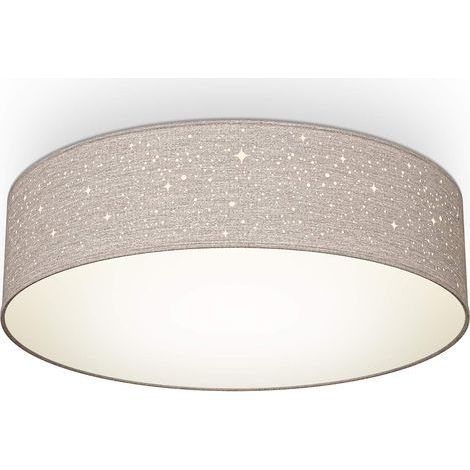 - plafonnier tissu taupe avec décor étoile, éclairage plafond chambre, salle à manger, lustre salon, lustre chambre, luminaires intérieur, 2 douilles E27 pour ampoules de 40Wmax, Ø38cm (1/5)
