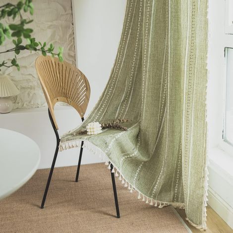CCYKXA Halbverdunkelnde Leinen-Gardinen im Bohemian-Stil für Schlafzimmer, Wohnzimmer, Küche, Shabby Chic, mit Quasten, 1 Paneel, 132,1 x 160 cm (B x T) (1/5)