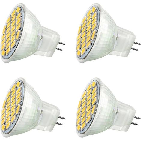 4 ampoules LED MR11 GU4 12 V 3 W blanc froid 6000 K, 350 lm, 120 x 35 mm, équivalent halogène MR11 30 W, AC/DC 24 V/12 V [classe énergétique [JKW] (1/4)