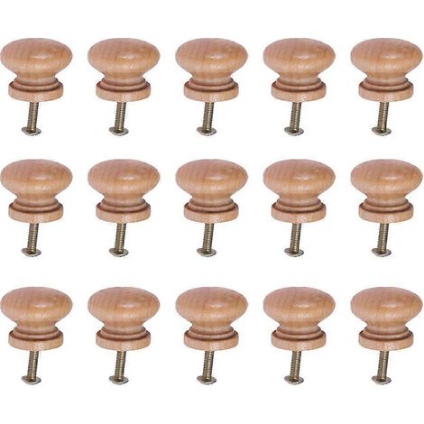 15 boutons de porte/tiroir en bois en forme de champignon avec vis pour la décoration intérieure (petit modèle)
