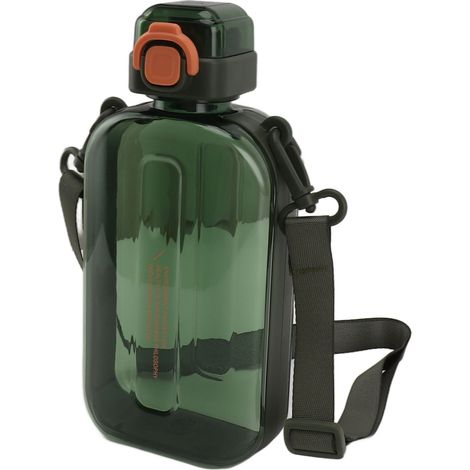 gourde plate 750 ml PC silicone anti-fuite avec sangle bouteille d'eau fine sport extérieur vert (1/5)