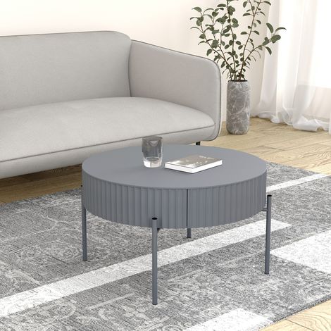 Mesa de centtro Rill redonda con cajón metal 36xØ60cm Gris [en.casa] (1/5)
